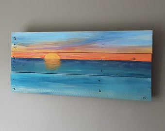 Beach Painting On Wood Etsy