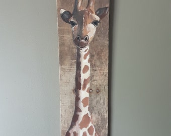 giraffe painting on pallet wood /hand painted acrylic painting on reclaimed wood/nursery room decor/wildlife art