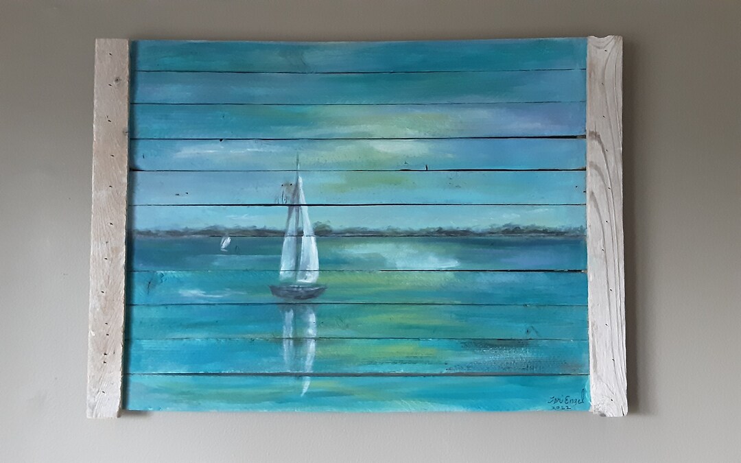 Sailboats on the Ocean Painting on Wood,hand Painted Acrylic Painting