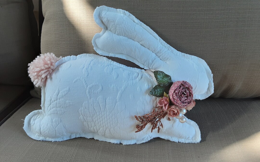 Quilted Rabbit Quilted Rabbit Doll: Shabby Chic Farmhouse Decor, Repurposed Damask ...