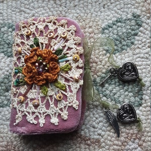 Handmade Needle Book: Pink Velour Sewing Needle Organizer