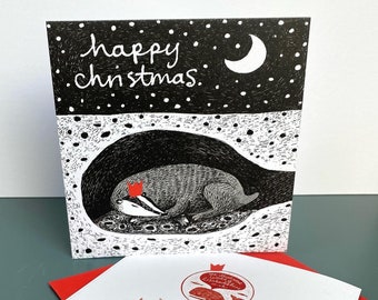 Sleepy Badger  - 6x6inch cards- 3 or 10 pack.