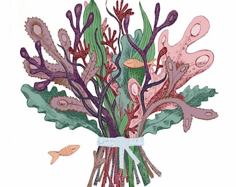 CARD -SEAWEED BOUQUET-  2, 3 or 6 pack. 6"x6"