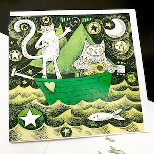 Owl et la carte de vœux Pussycat 6x6 pouces