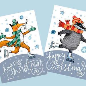 Blaireau patineur et renard cartes A6