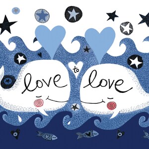 Valentijnsdagkaart - A5 - Love to Love Whales - Met geïllustreerd interieur.