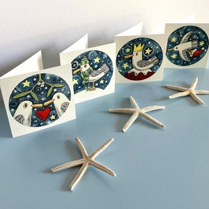 Biglietti di Natale Festive Seagull da 4 x 4 pollici - Confezioni da quattro, otto e sedici.