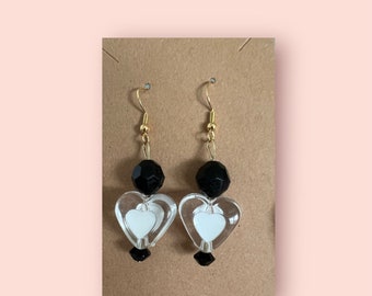 Black and White Heart Earrings