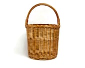 Large wicker basket, Woven basket, Vintage wicker basket, Basket with handle, rustic basket, Market basket, Round basket, Halloween basket