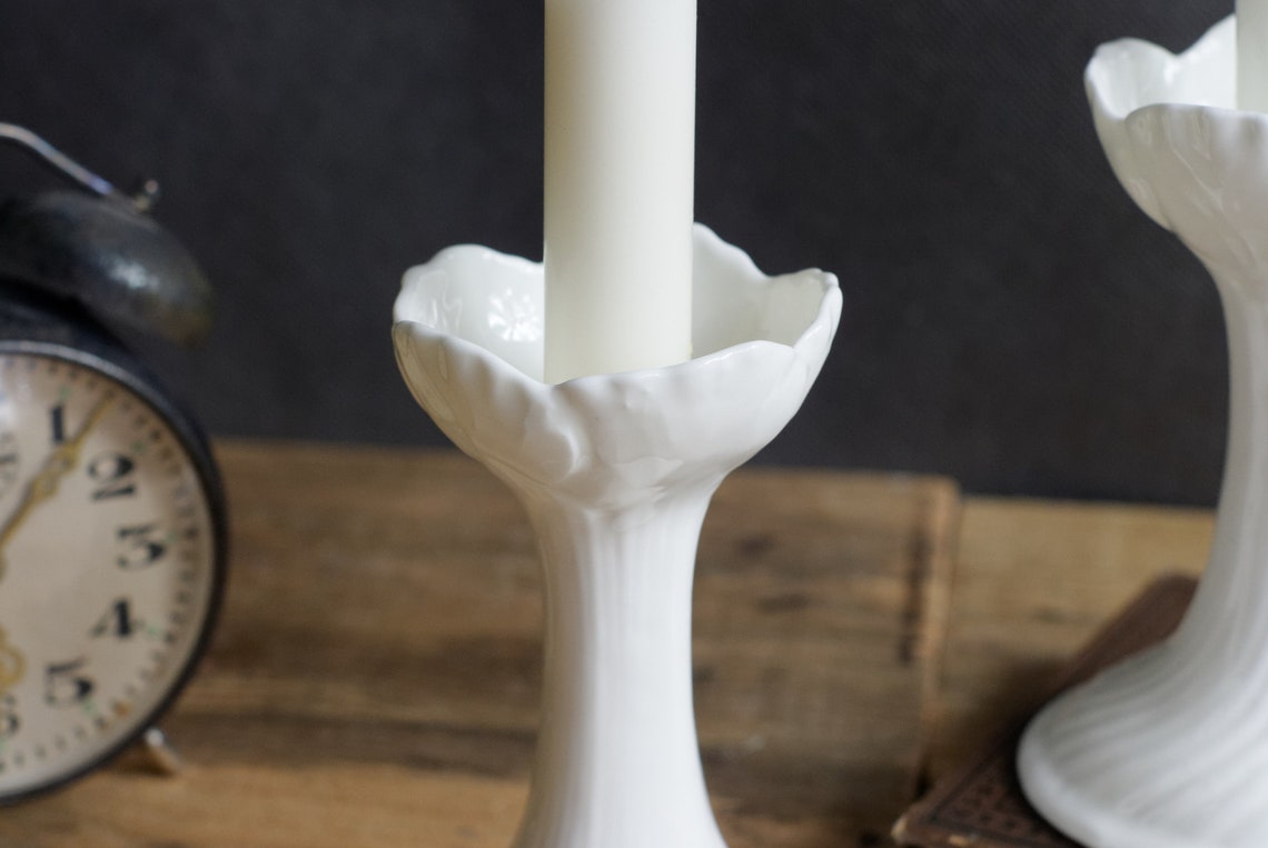 Porcelain Taper Candle Holder White Candlesticks Floral Etsy Australia