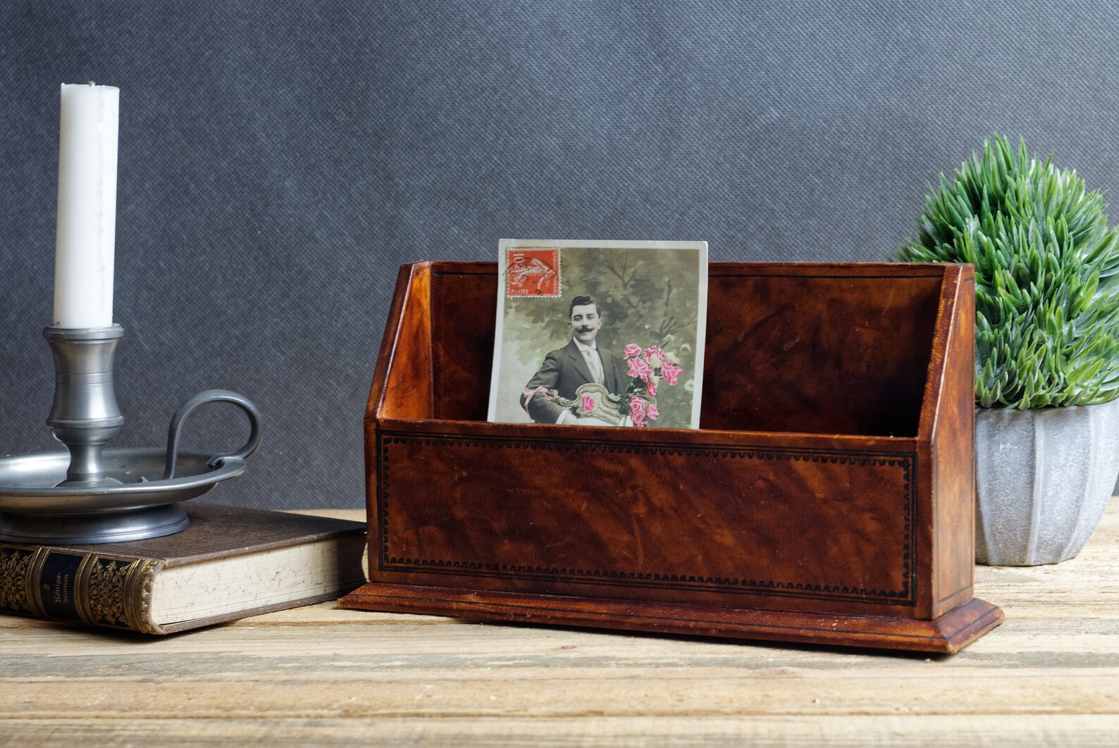 Vintage Letter Holder Desk Organizer Faux Leather Organizer Etsy