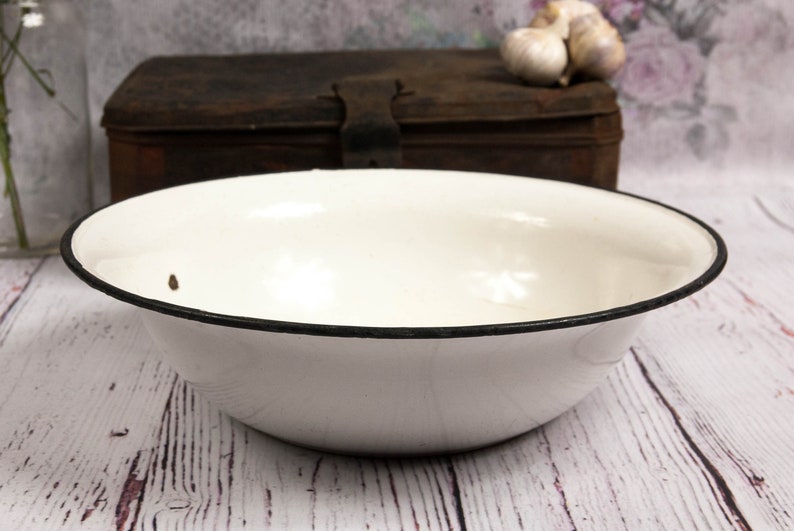 Big enamel bowl vintage enamel wash basin metal bowl rustic Etsy