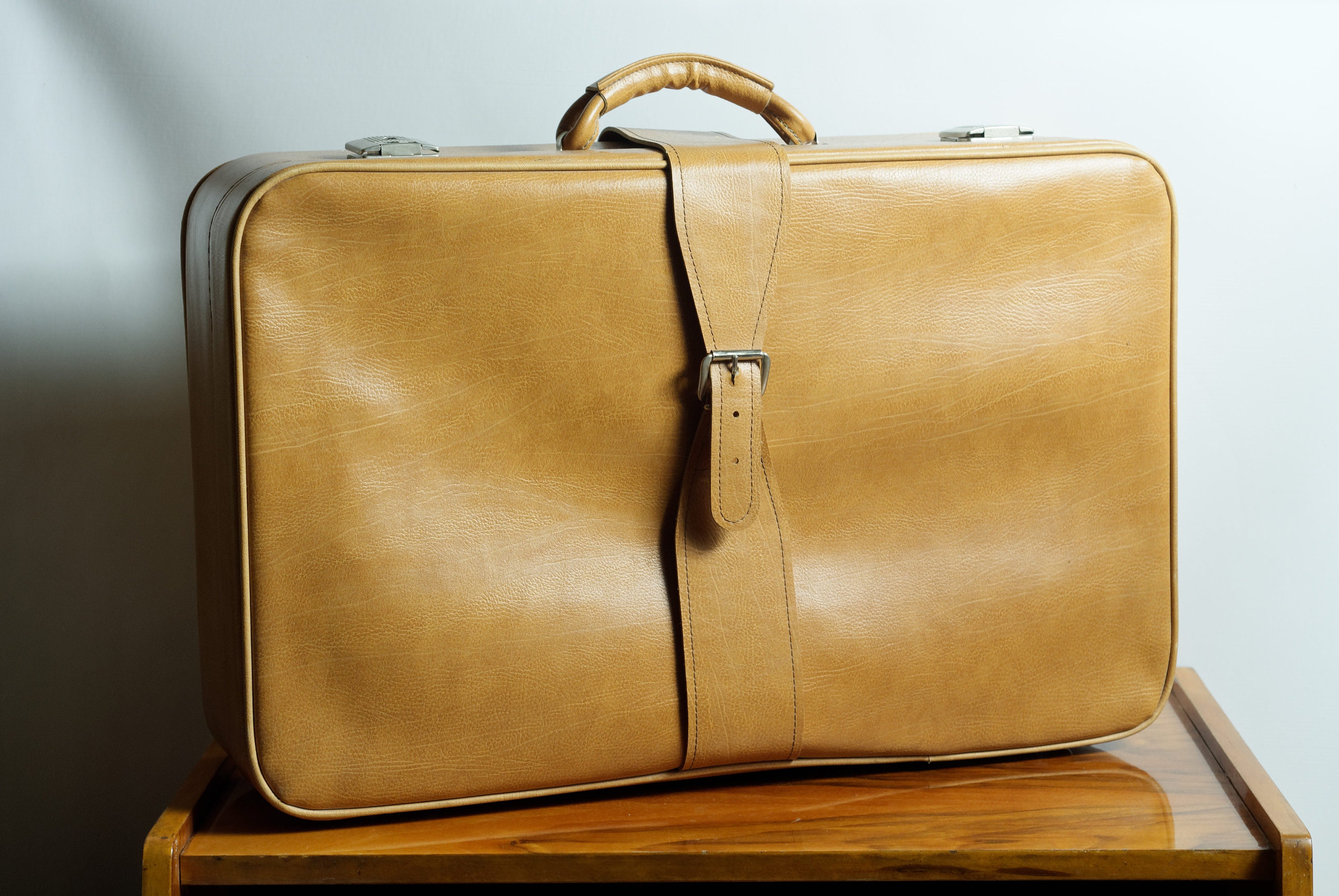 Large Soft Suitcase Tan Luggage Retro Suitcase Tan Travel Etsy