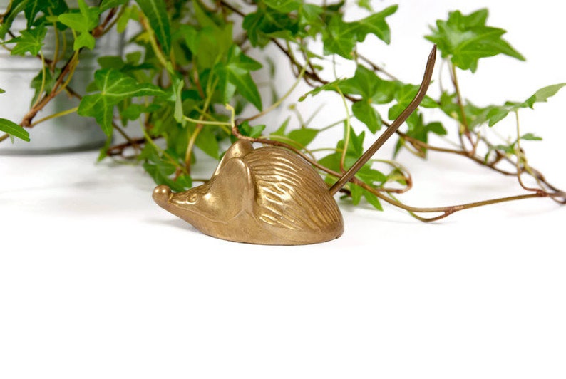 Mouse Figurine Desk Decor Notes Holder Paperweight Brass Etsy