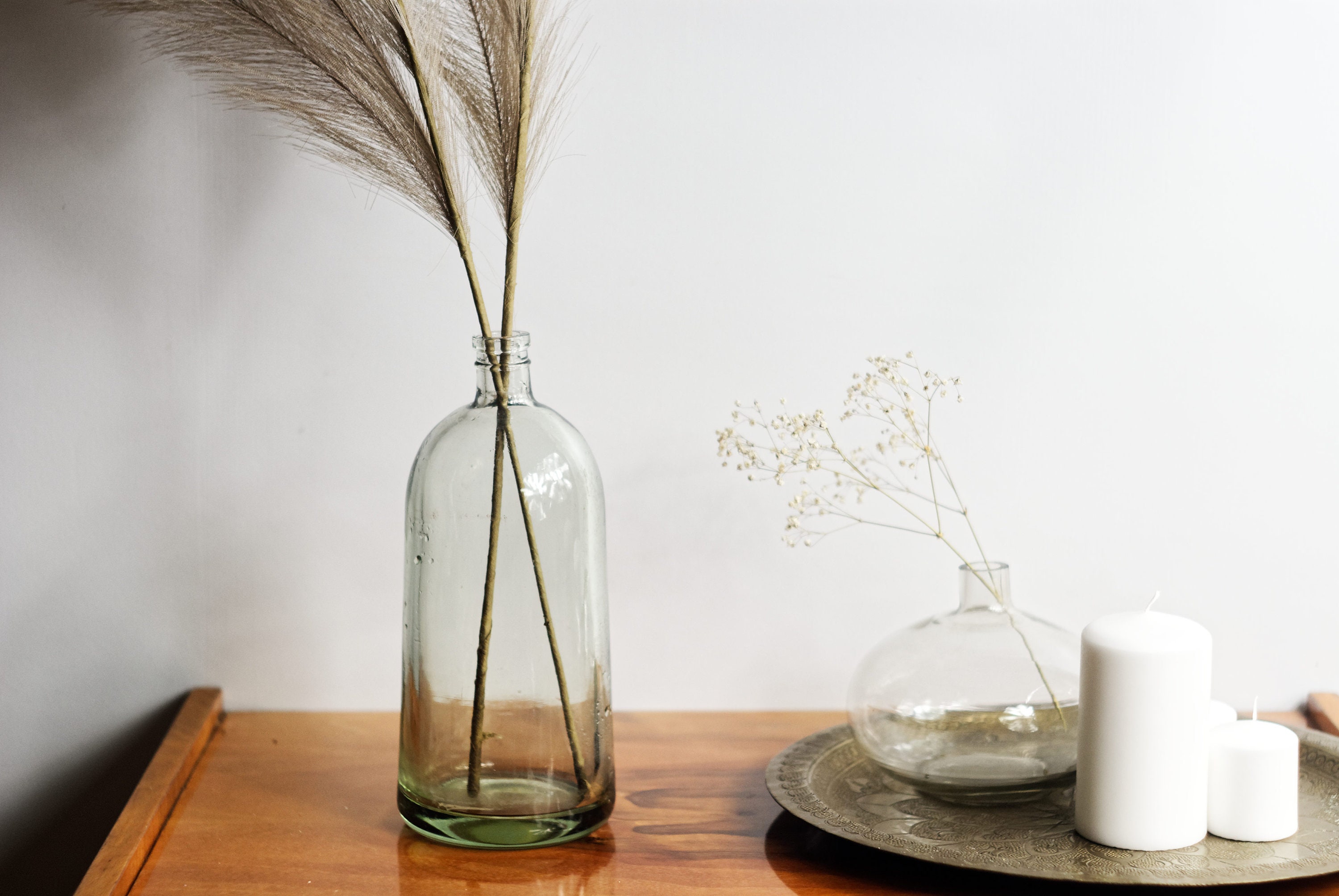 Clear glass bottle pampas grass vase old glass bottle vase Etsy