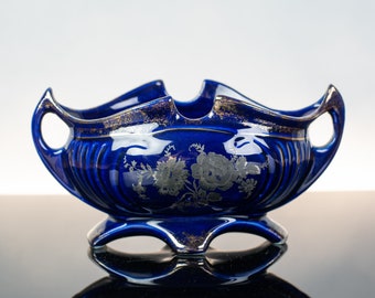 Vintage Porcelain Indigo Jardiniere / Plant Pot, Eclectic Decor in Retro Victorian Style