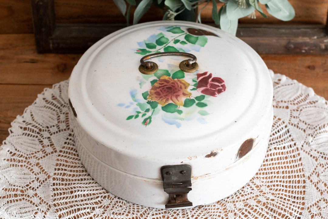 Antique Metal Bread Box Enamelware Container Large Bread Box Etsy