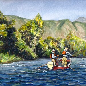 Fishing on the Roaring Fork watercolor print