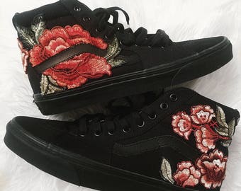 black floral high top vans