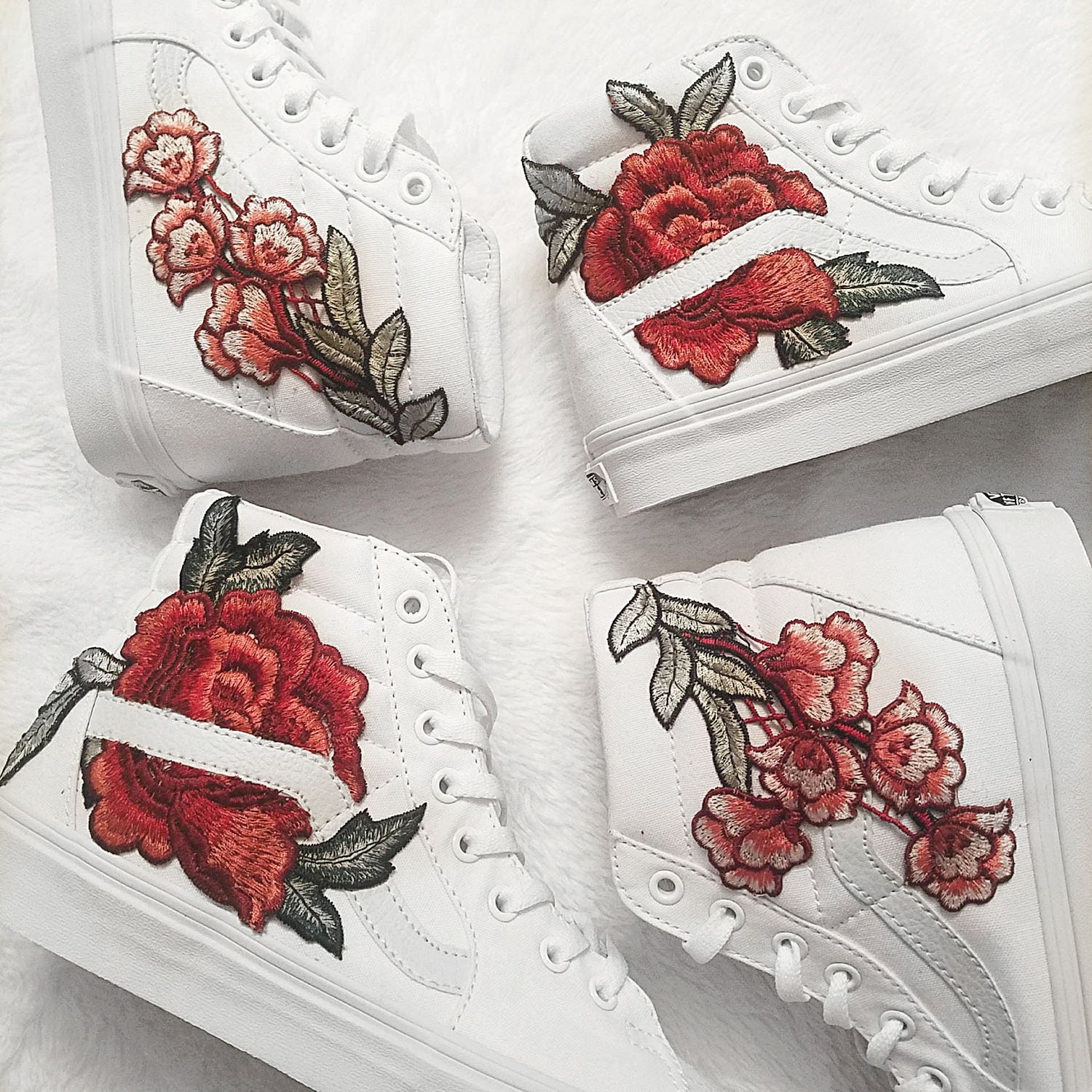 customized rose embroidered vans