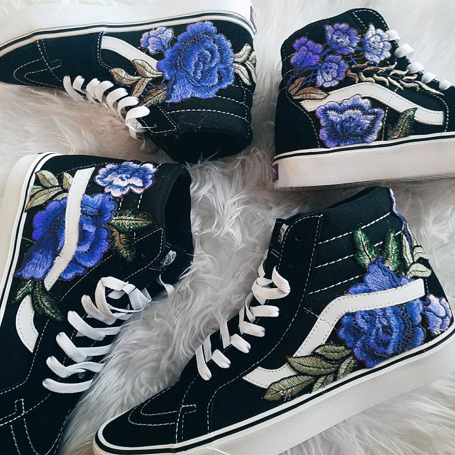 blue vans with roses