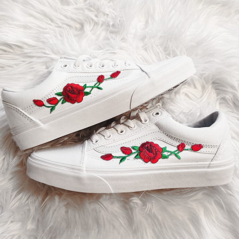 red rose embroidered vans