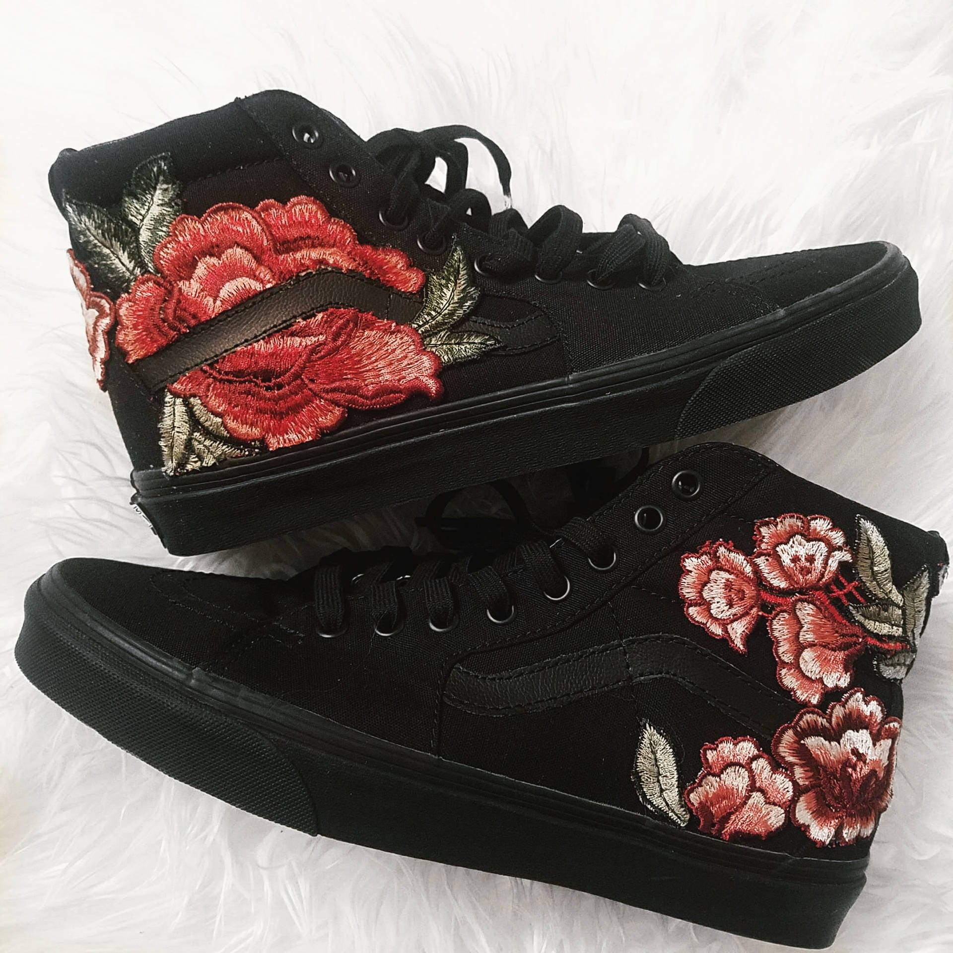 black high top vans with roses