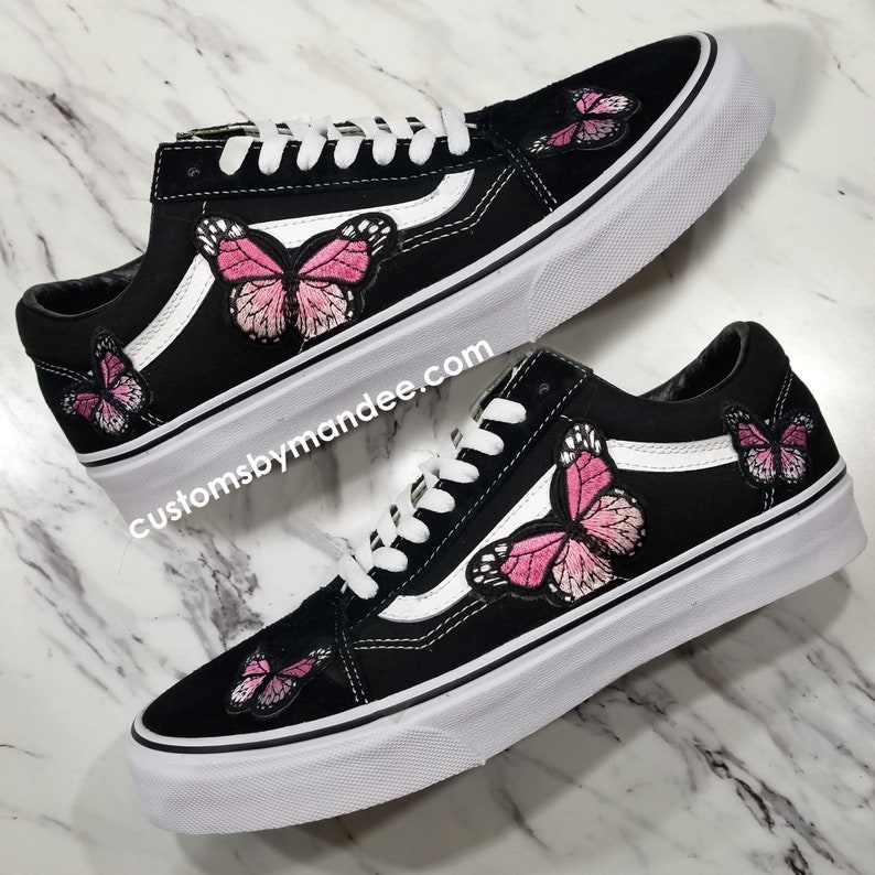 pink vans with butterflies