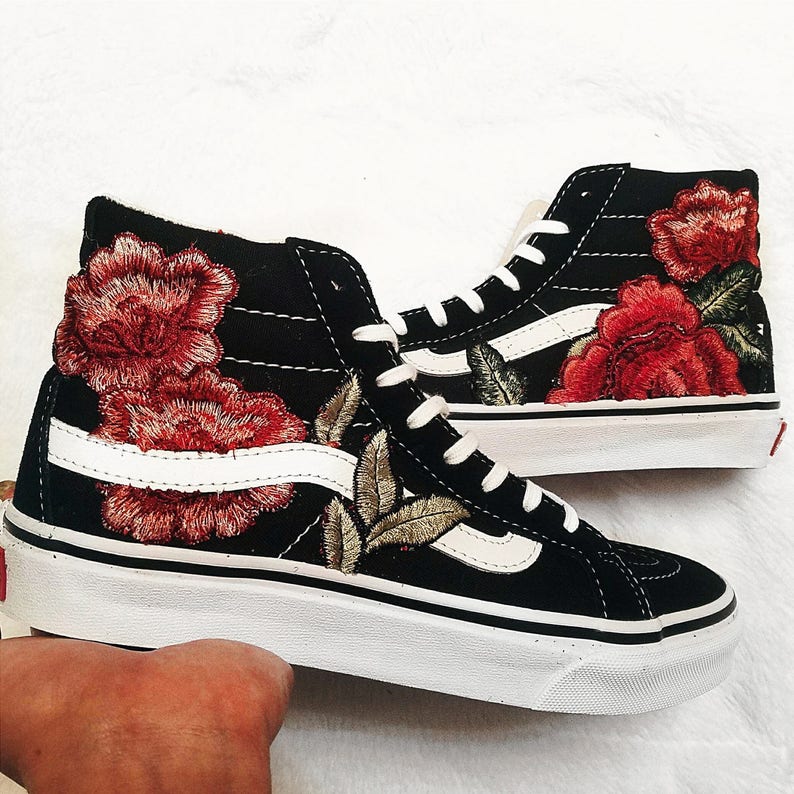 rose embroidered vans high tops