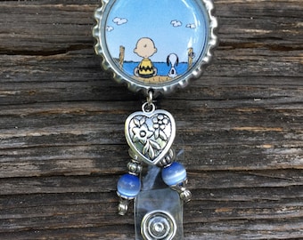 snoopy Respiratory therapist Retractable Reel ID work Badge Holder charlie brown