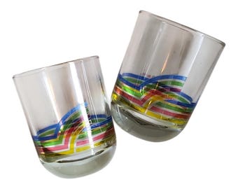 Set of 2 Vintage Avir Tumblers – 1980s Italian Rainbow Glasses