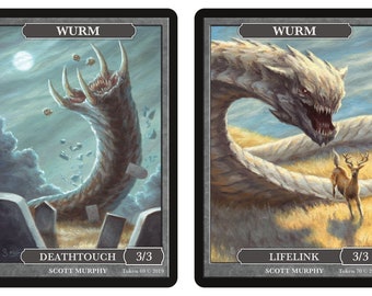 Wurm 3/3 Deathtouch & Lifelink Tokens, Wurmcoil Engine Art by Scott Murphy Magic the Gathering Givememana&#39;s Tokens Limited Edition
