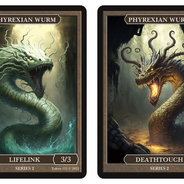 Wurm 3/3 Deathtouch & Lifelink Tokens  (Wurmcoil Engine) Magic the Gathering Givememana's Tokens Limited Edition Tokens Series 2