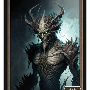 Op de afbeelding: Een Phyrexian Minion tokenkaart uit het Magic: The Gathering verzamelkaartspel. De kaart toont een groene en witte illustratie van een monsterlijk wezen met hoorns en een dreigende uitdrukking. De kaarttekst luidt "Phyrexian Minion" en "*/*".