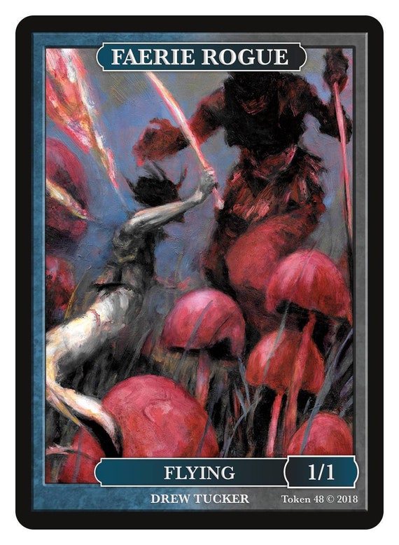 Faerie Rogue, Blue/Black Art by Drew Tucker Magic the Gathering  Givememana's Tokens Limited Edition