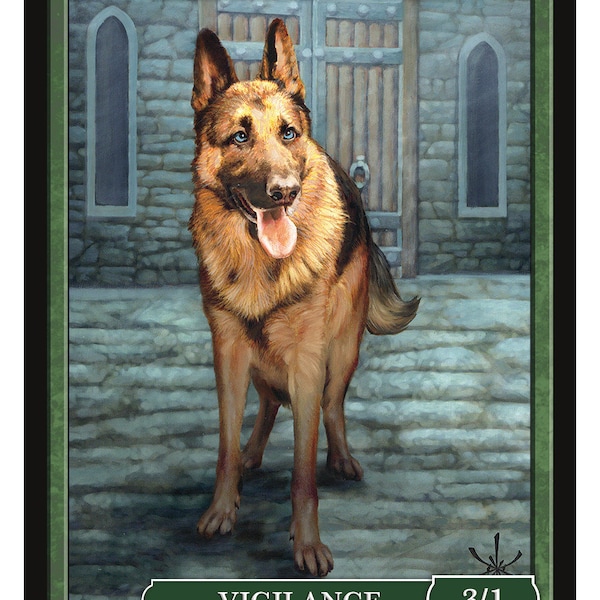 Dog 3/1 Vigilance Token Art by David Martin Magic the Gathering Givememana's Tokens Limited Edition