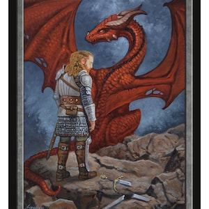 May include: Fantasy art card featuring a red dragon and a warrior in silver armor. The text "ON AN ADVENTURE" is at the top. The artist's name, Matt Stawicki, is at the bottom, along with the token number and year.
