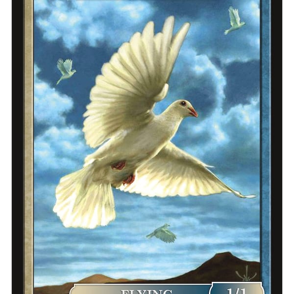 Bird Token Blue/White 1/1 Flying Art by David Martin Magic the Gathering Givememana's Tokens Limited Edition