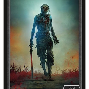 May include: A zombie card from a trading card game. The card features a green and blue zombie with a sword in its hand. The card is titled "Zombie" and has a power and toughness of 4/4. The card is from series 2 and is token 36.