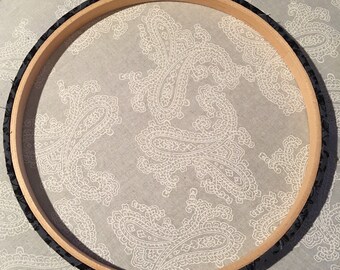 Wrapped Hoop Gray with Black Flowers 8 inch
