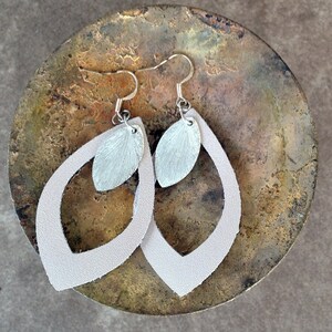 Rose Gold Leather leaf earrings with Silver Marquis Shaped Accent Bead- Leather Jewelry-Leather Dangle Earrings-Boho-Lightweight