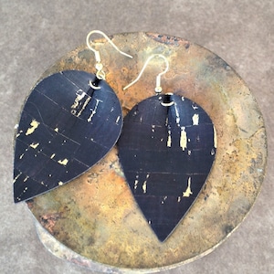 Black cork leaf earrings