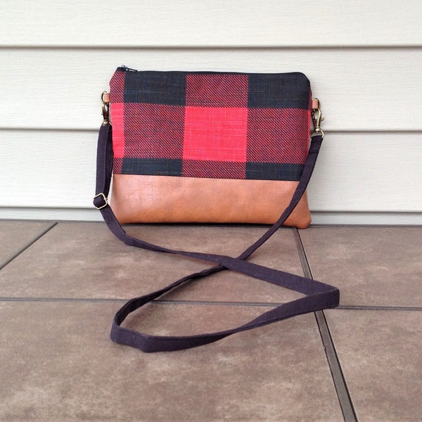 Buffalo plaid small crossbody purse, small canvas crossbody bag, cross body vegan purse, handbag adjustable strap, zipper bag, lightweight