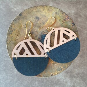 Black and natural wood earrings, wood cut-out earrings, boho inspired earrings, statement earrings