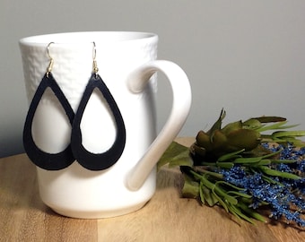 Black Leather Teardrop Earrings