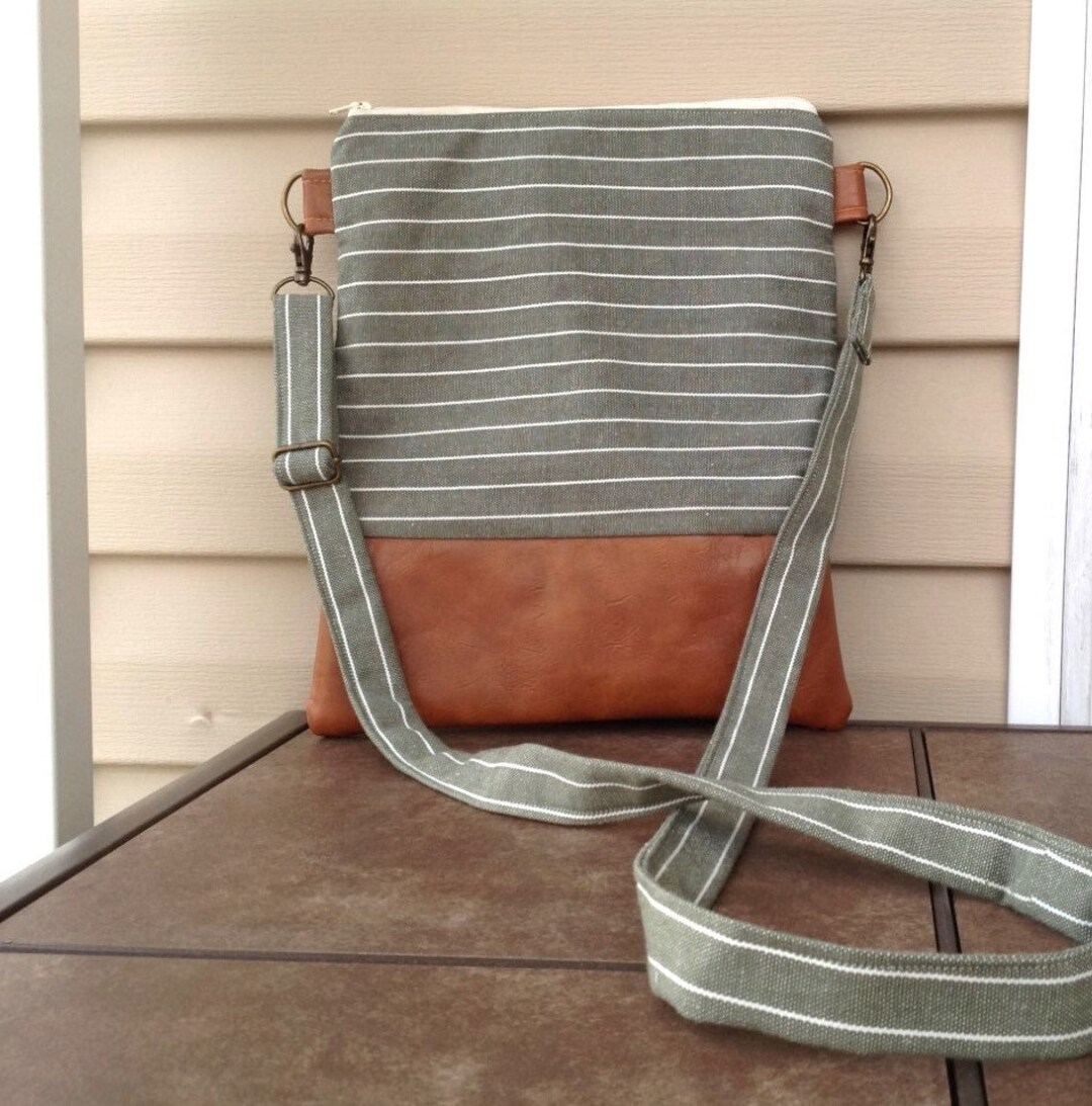 Green Striped Crossbody Bag Army Green Crossbody Purse Vegan Etsy