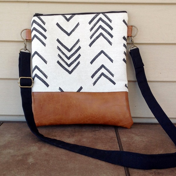 Cross body bag, crossbody bag, Mudcloth print, sling bag, hipster bag, crossbody purse, purse, tribal, gift for her, arrows