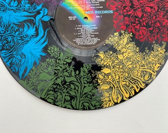 Colorful Rainbow Hand Painted Vinyl Record Multicolor Floral