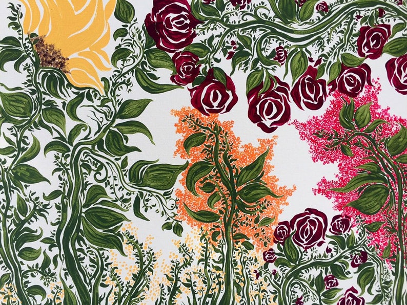 Yellow Orange Red Floral Design Wall Art Flower Artwork Nature Painting