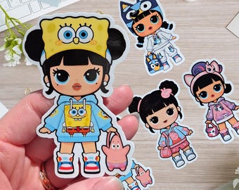 Sticker Animated Show Theme Doll Vinyl Waterproof Sticker, Bluey, Pony, Peppa or Spongebob